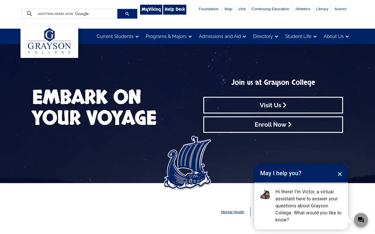 Screenshot of the Grayson College homepage at scan time