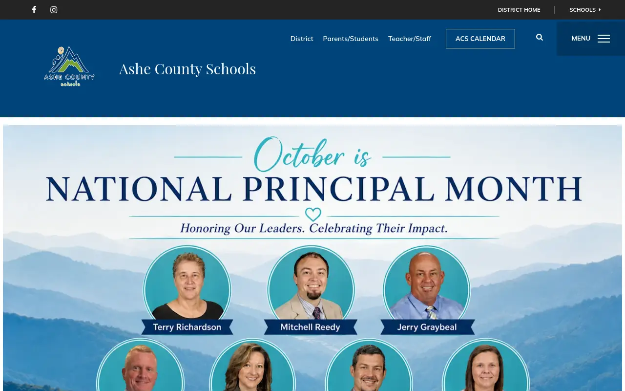 Screenshot of the Ashe County Schools homepage at scan time