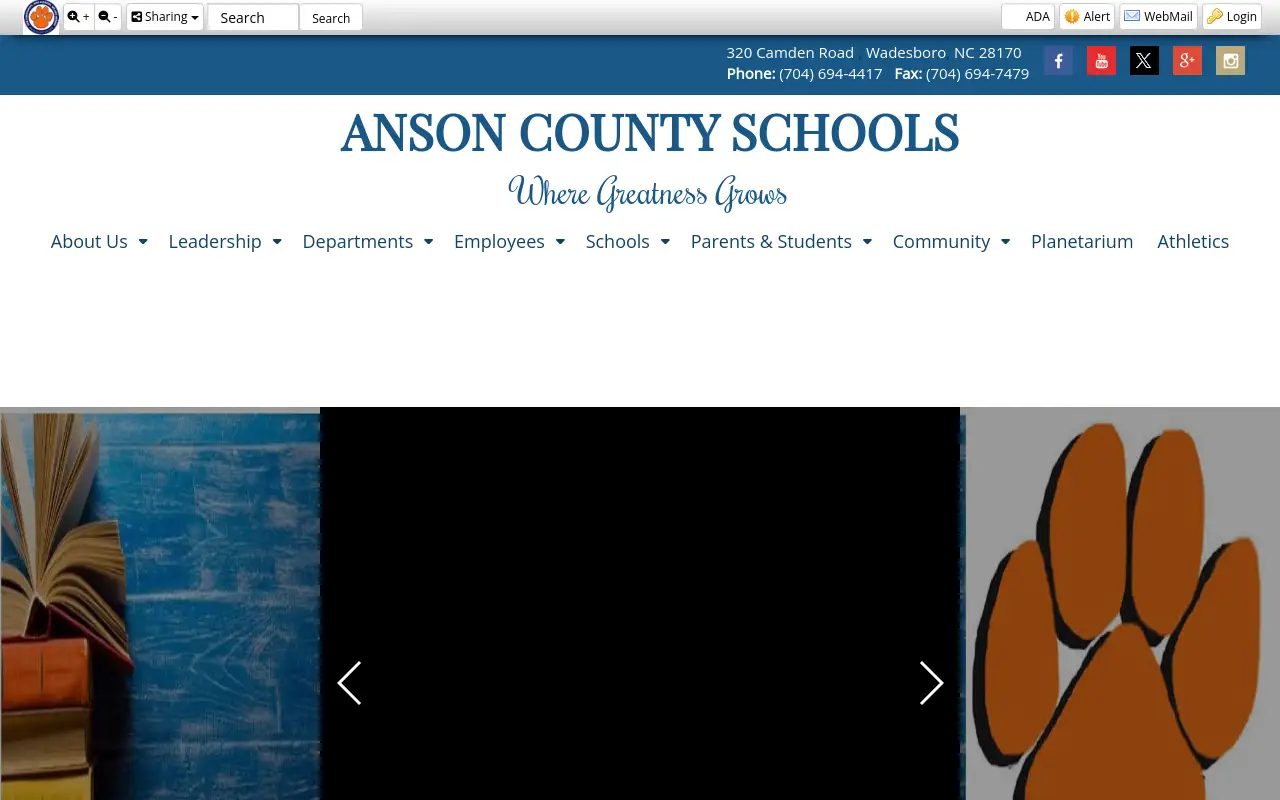 Screenshot of the Anson County Schools homepage at scan time