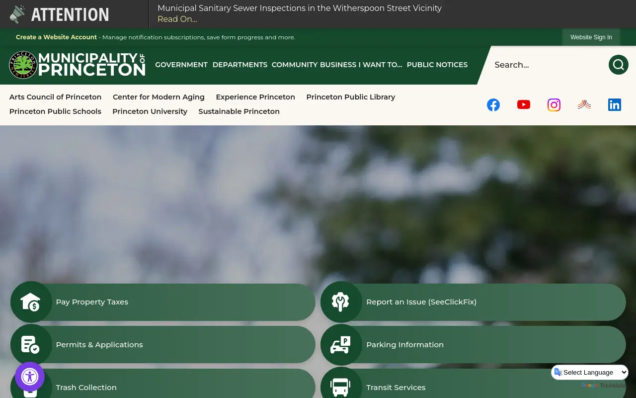 Screenshot of the Municipality of Princeton homepage at scan time