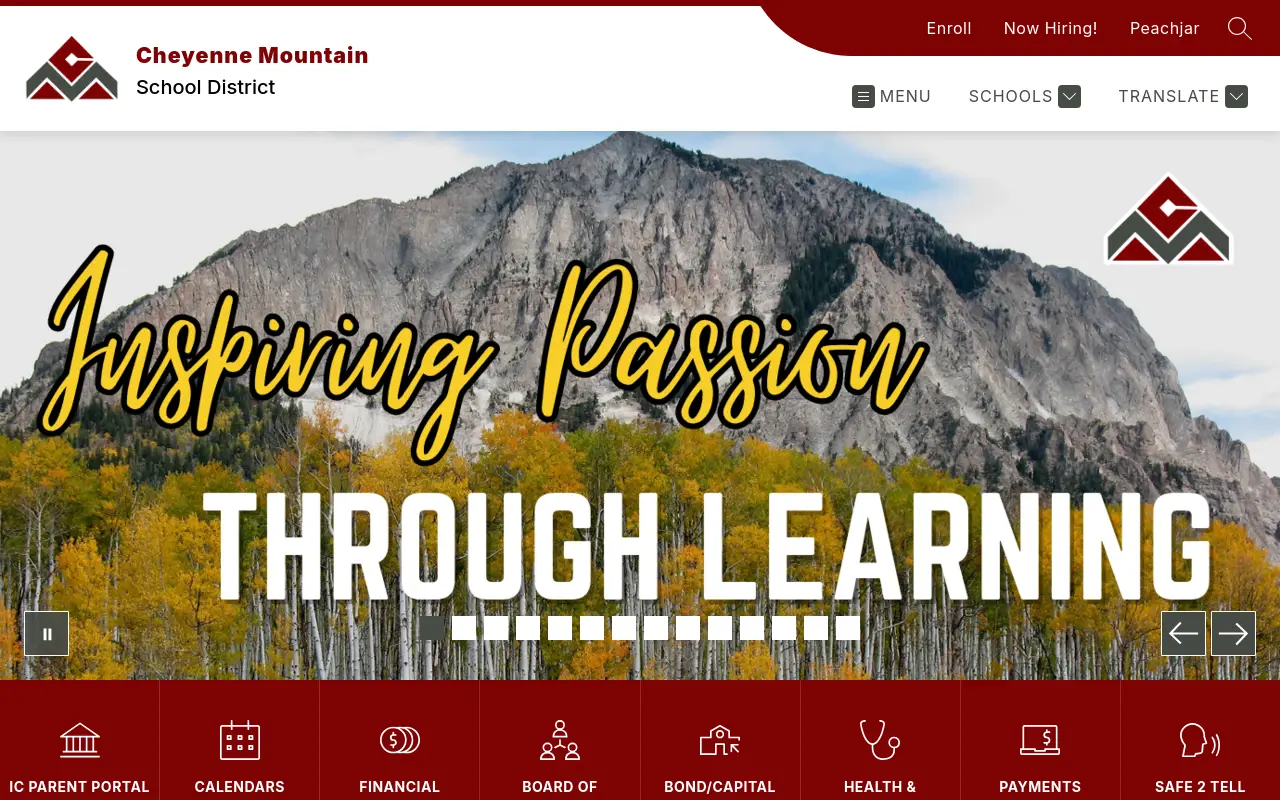 Screenshot of the Cheyenne Mountain 12 homepage at scan time
