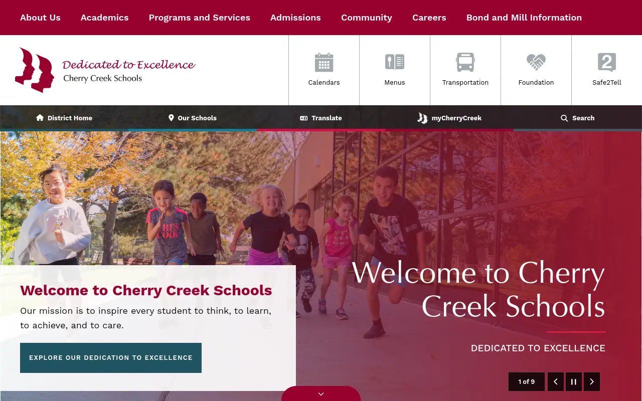 Screenshot of the Cherry Creek 5 homepage at scan time