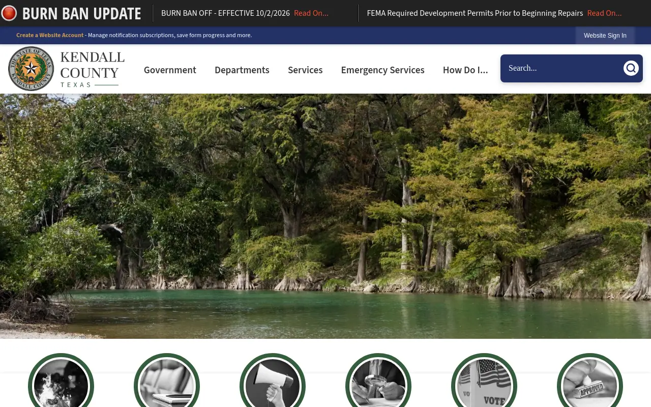 Screenshot of the Kendall County homepage at scan time