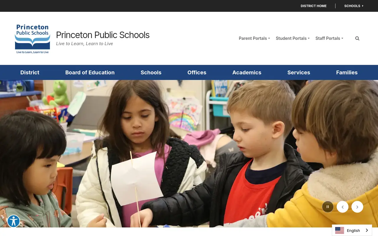 Screenshot of the Princeton Public Schools homepage at scan time