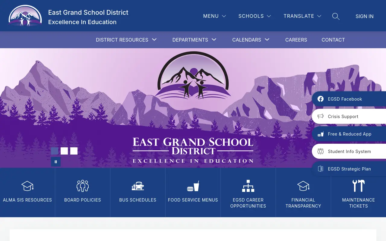 Screenshot of the East Grand 2 homepage at scan time