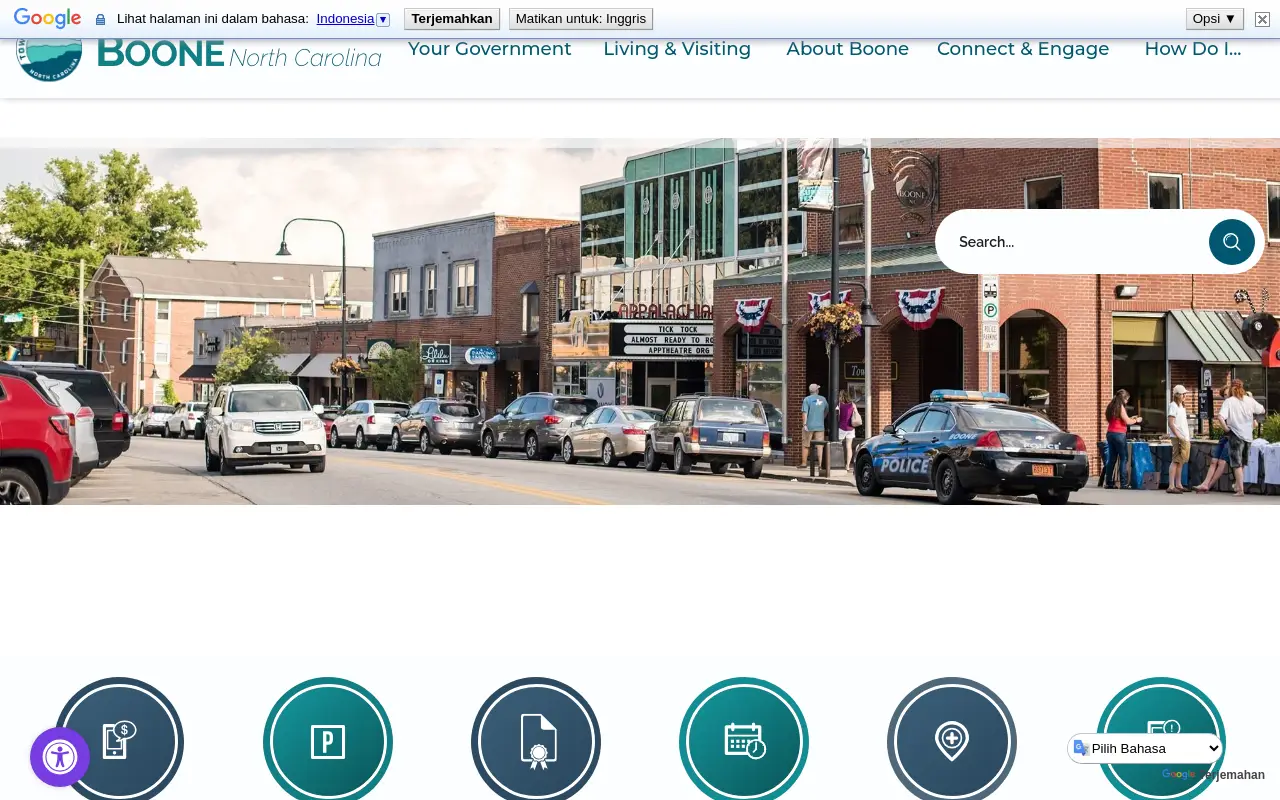 Screenshot of the Town of Boone homepage at scan time