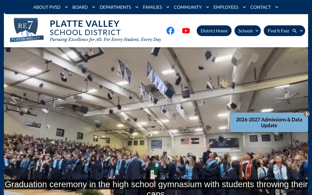 Screenshot of the Platte Valley RE-7 homepage at scan time