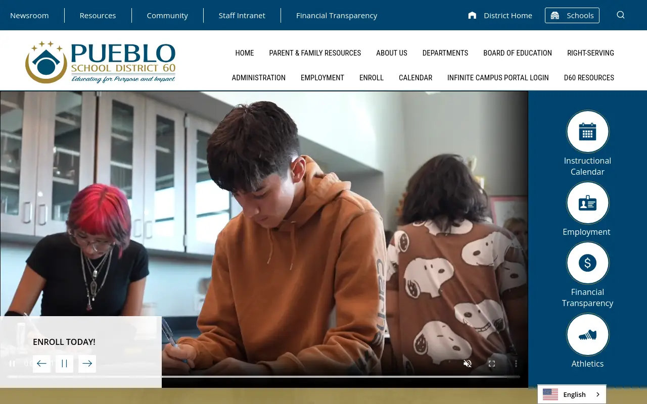 Screenshot of the Pueblo City 60 homepage at scan time