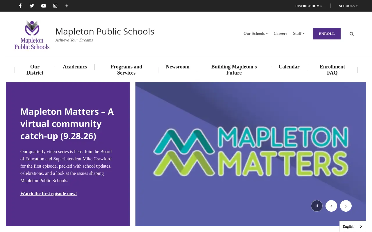 Screenshot of the Mapleton 1 homepage at scan time