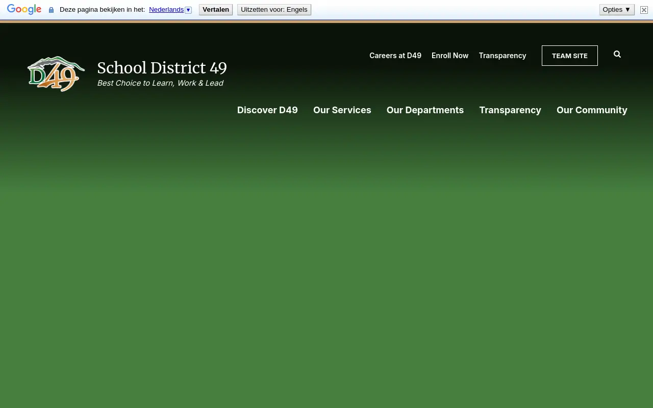 Screenshot of the District 49 homepage at scan time