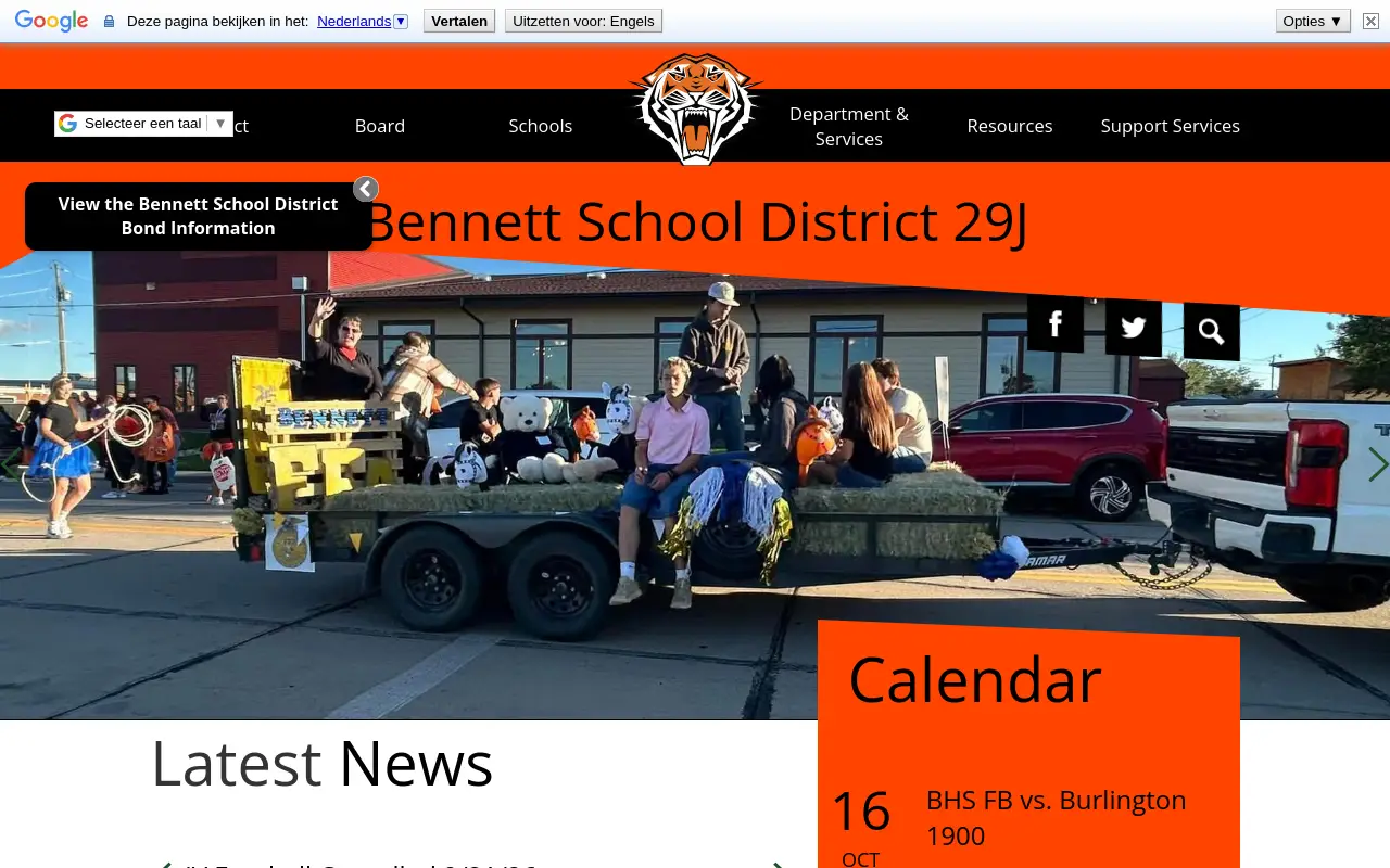 Screenshot of the Bennett 29J homepage at scan time