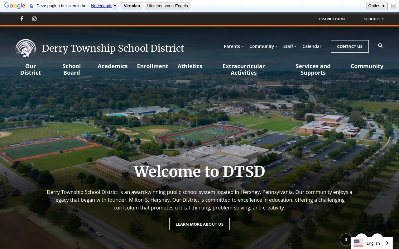 Screenshot of the Derry Township School District homepage at scan time