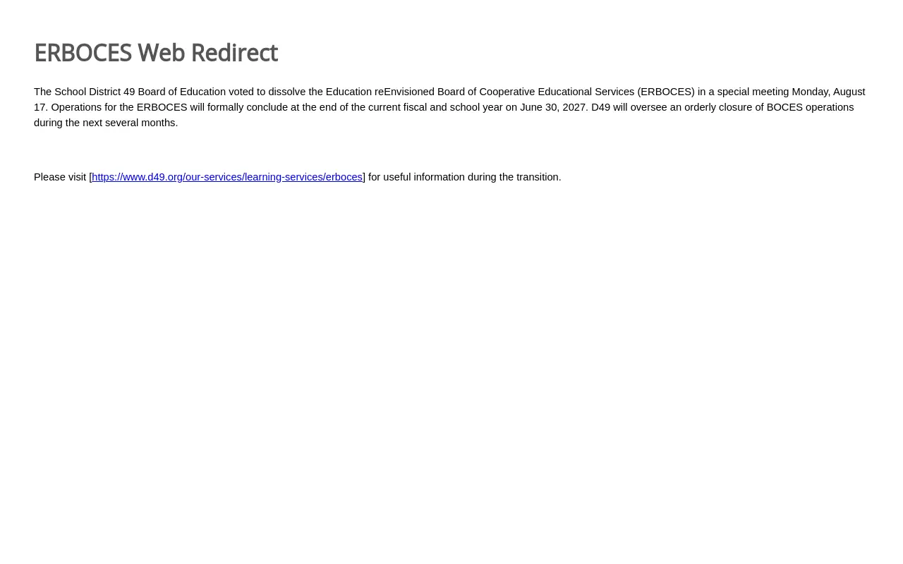 Screenshot of the Education reEnvisioned BOCES homepage at scan time