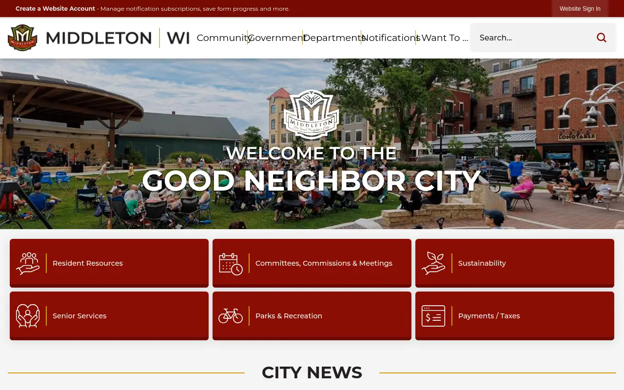 Screenshot of the City of Middleton homepage at scan time