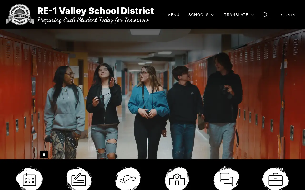 Screenshot of the Valley RE-1 homepage at scan time