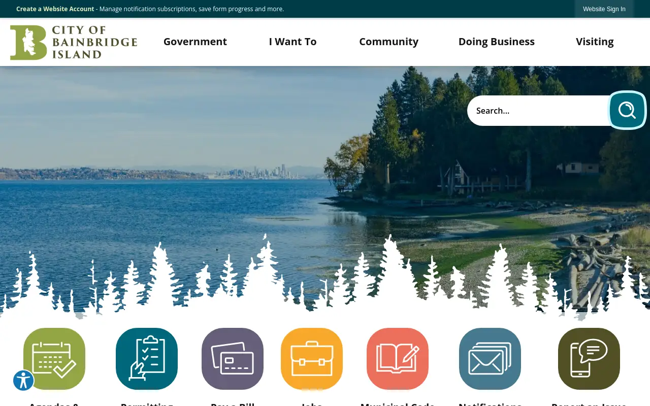Screenshot of the City of Bainbridge Island homepage at scan time