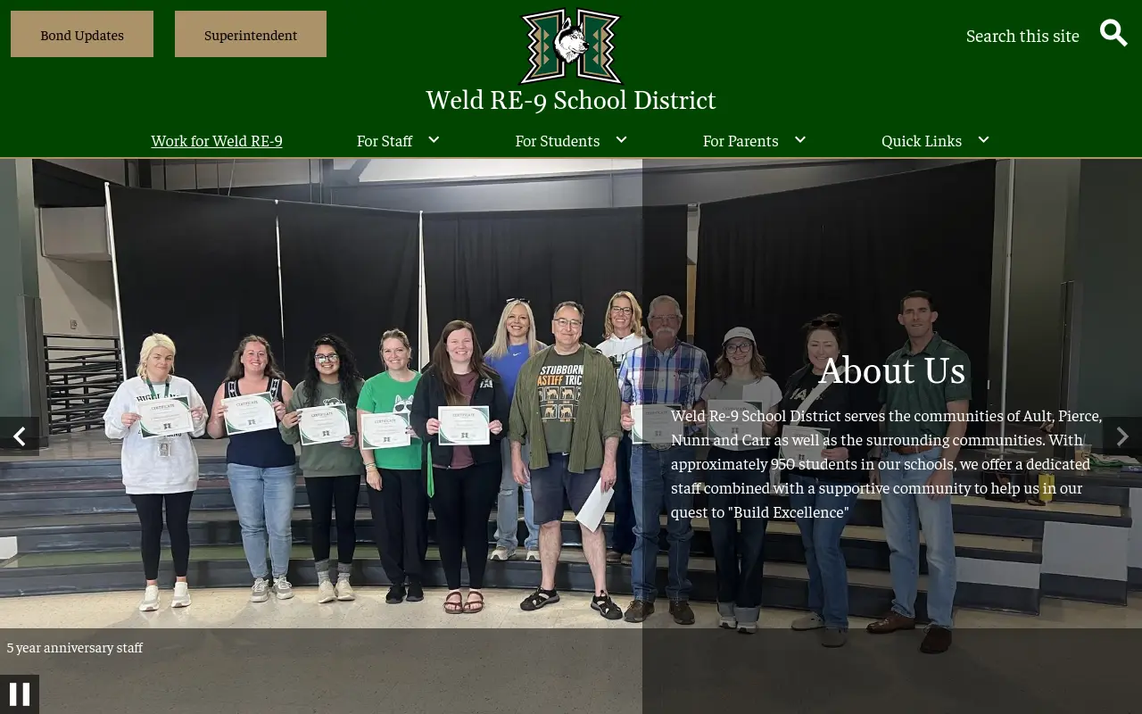Screenshot of the Ault-Highland RE-9 homepage at scan time