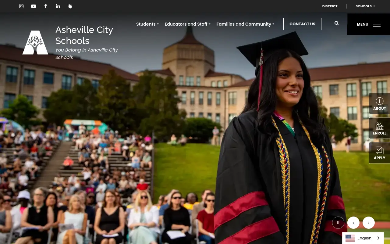 Screenshot of the Asheville City Schools homepage at scan time