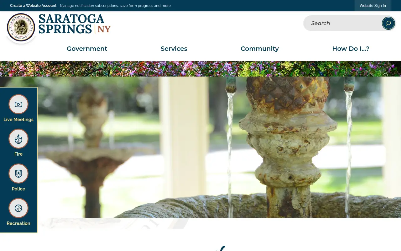 Screenshot of the City of Saratoga Springs homepage at scan time