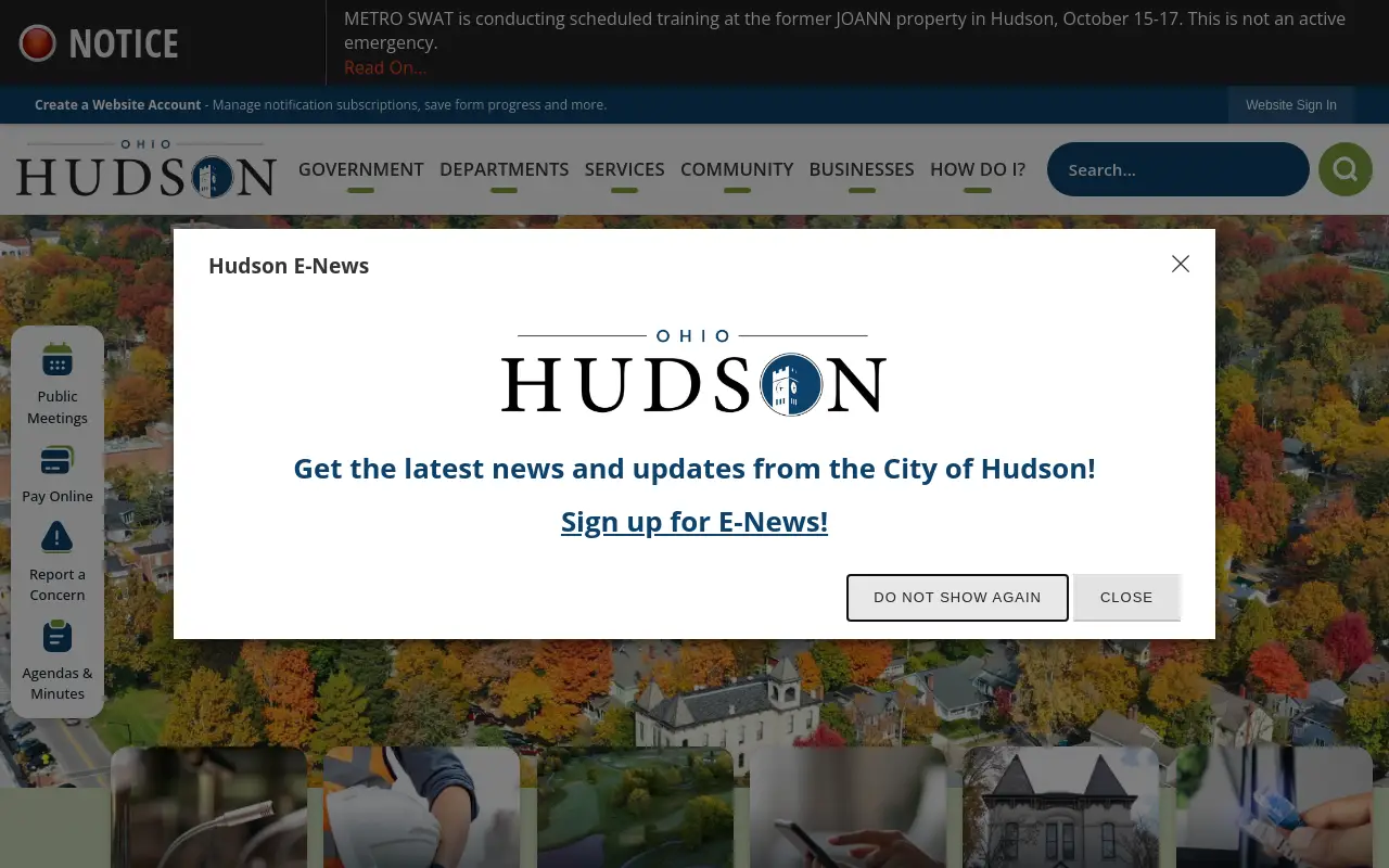 Screenshot of the City of Hudson homepage at scan time