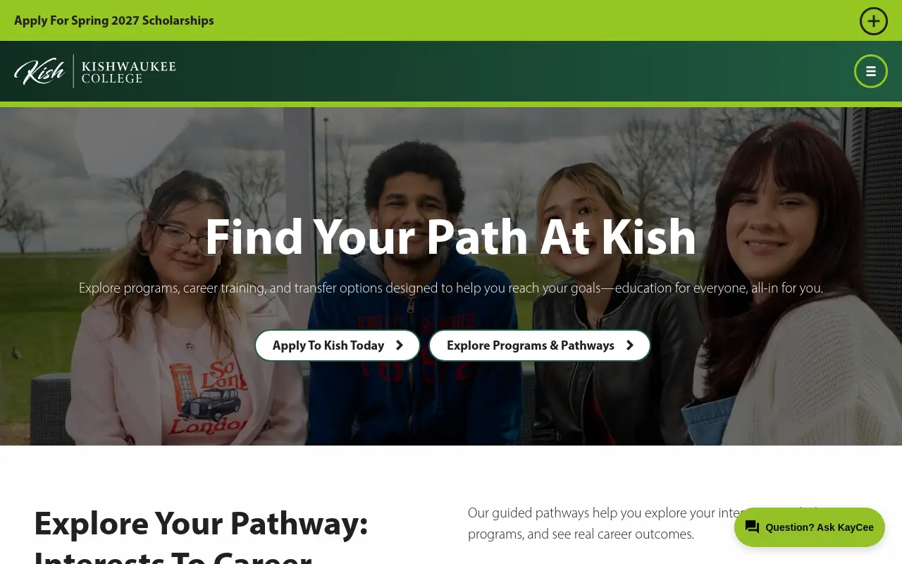 Screenshot of the Kishwaukee College homepage at scan time