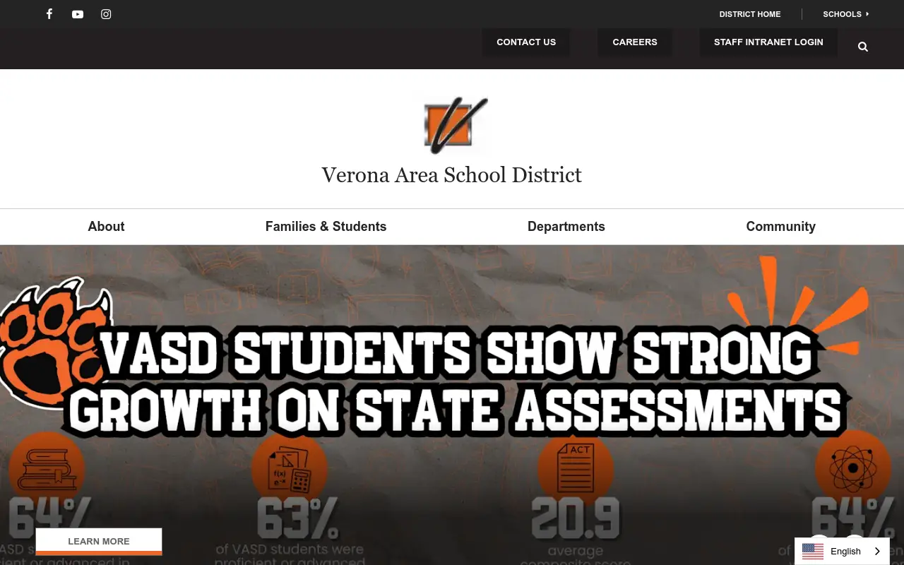 Screenshot of the Verona Area School District homepage at scan time