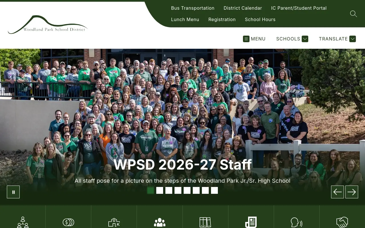 Screenshot of the Woodland Park Re-2 homepage at scan time