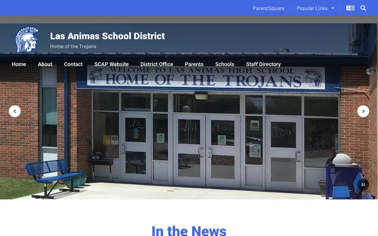 Screenshot of the Las Animas RE-1 homepage at scan time