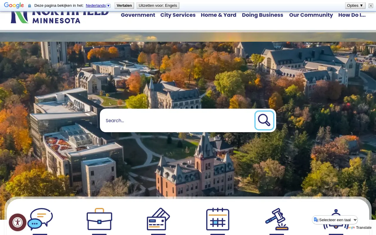 Screenshot of the City of Northfield homepage at scan time