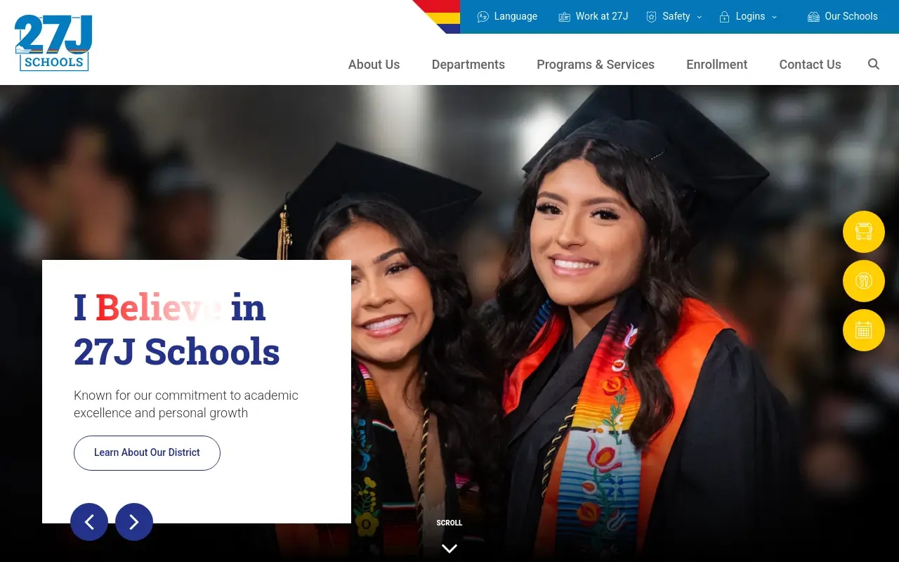 Screenshot of the School District 27J homepage at scan time