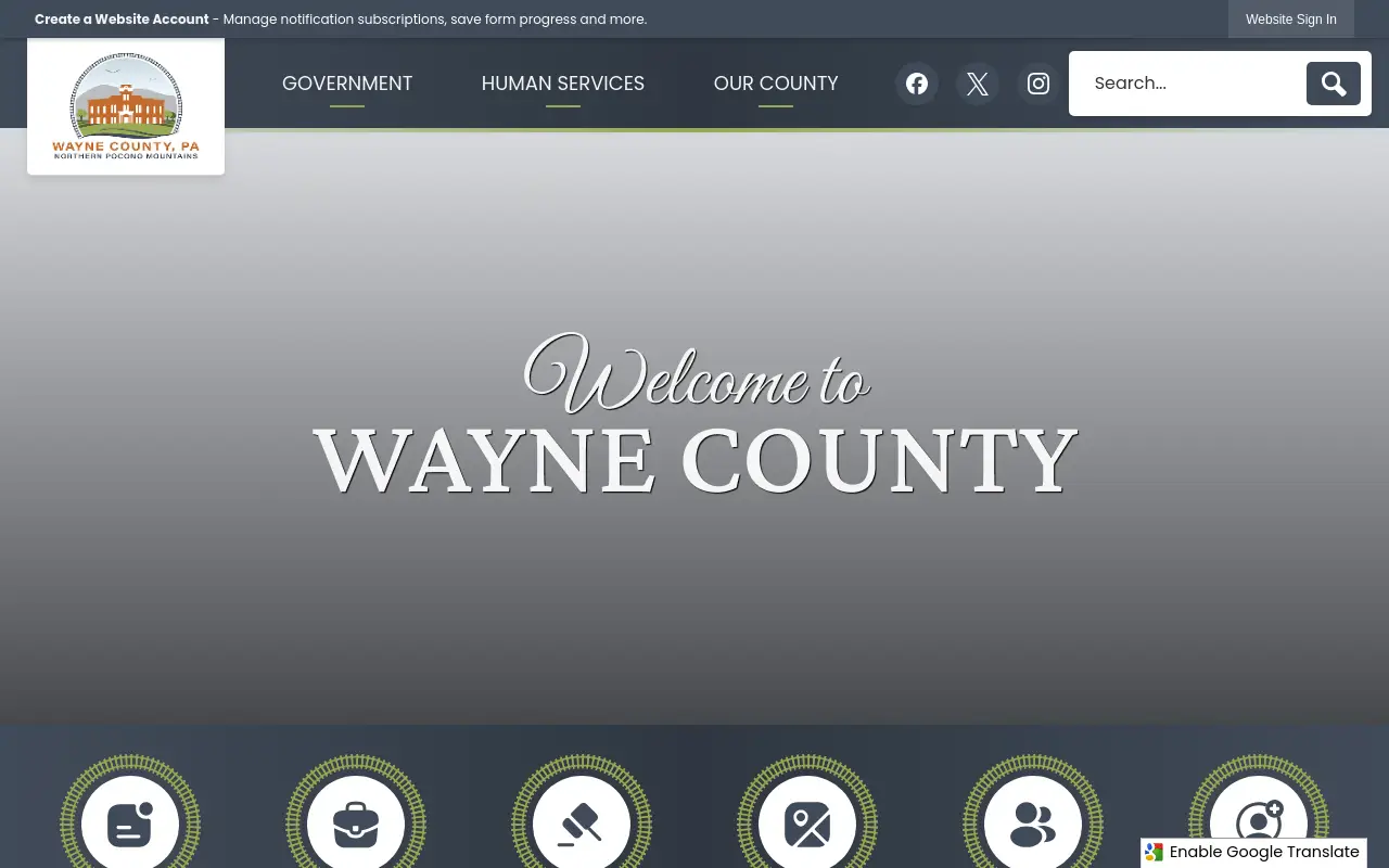 Screenshot of the Wayne County homepage at scan time