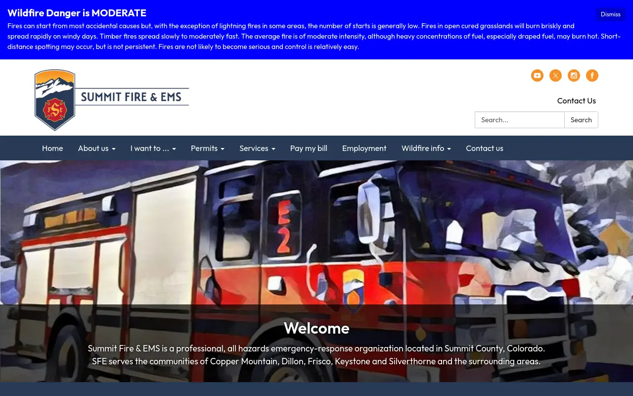 Screenshot of the Summit Fire & EMS homepage at scan time