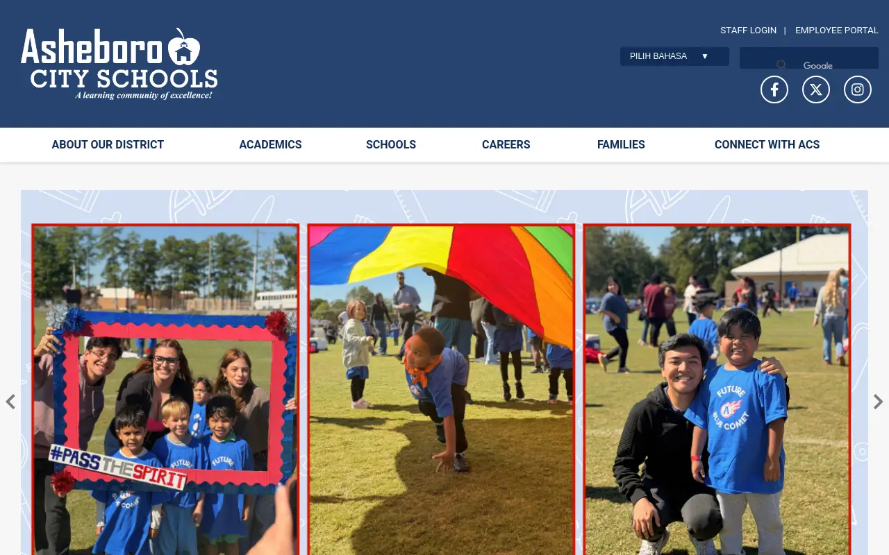 Screenshot of the Asheboro City Schools homepage at scan time