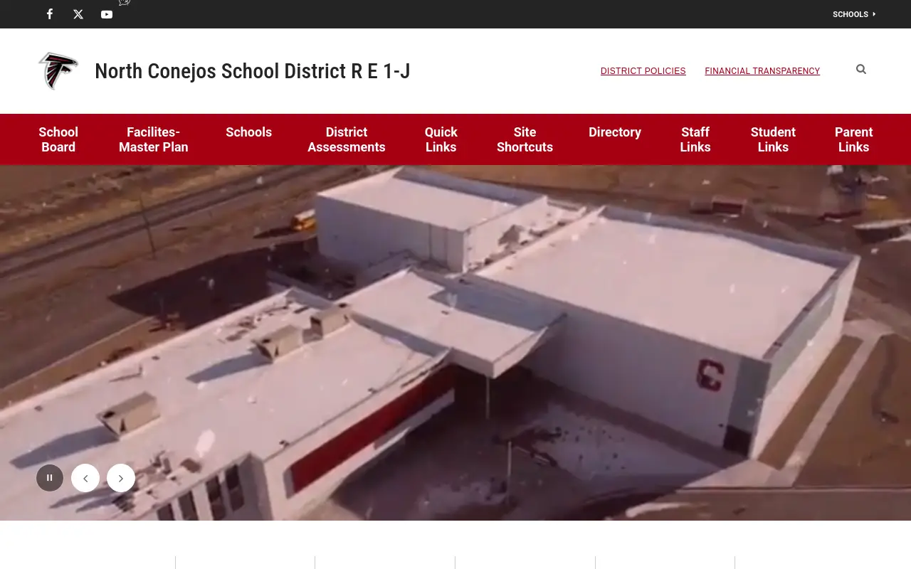 Screenshot of the North Conejos RE-1J homepage at scan time