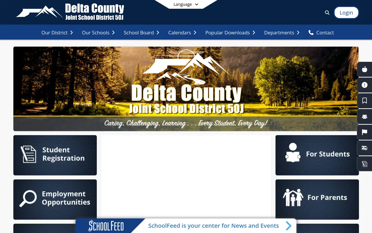 Screenshot of the Delta County 50(J) homepage at scan time