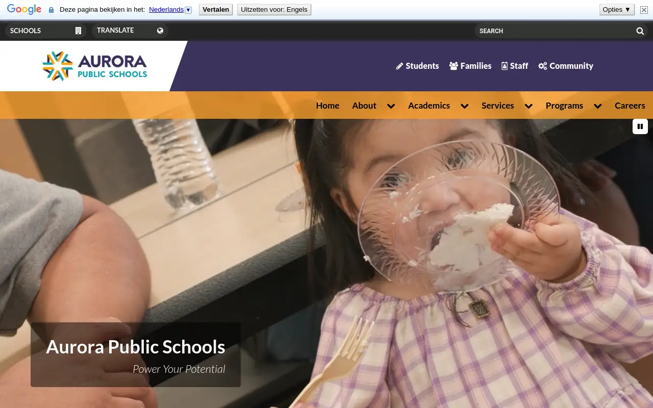 Screenshot of the Adams-Arapahoe 28J homepage at scan time