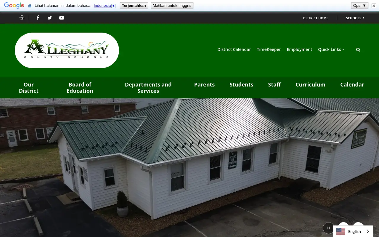 Screenshot of the Alleghany County Schools homepage at scan time
