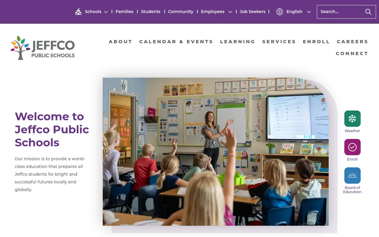 Screenshot of the Jefferson County R-1 homepage at scan time