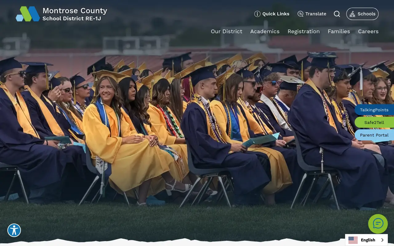 Screenshot of the Montrose County RE-1J homepage at scan time