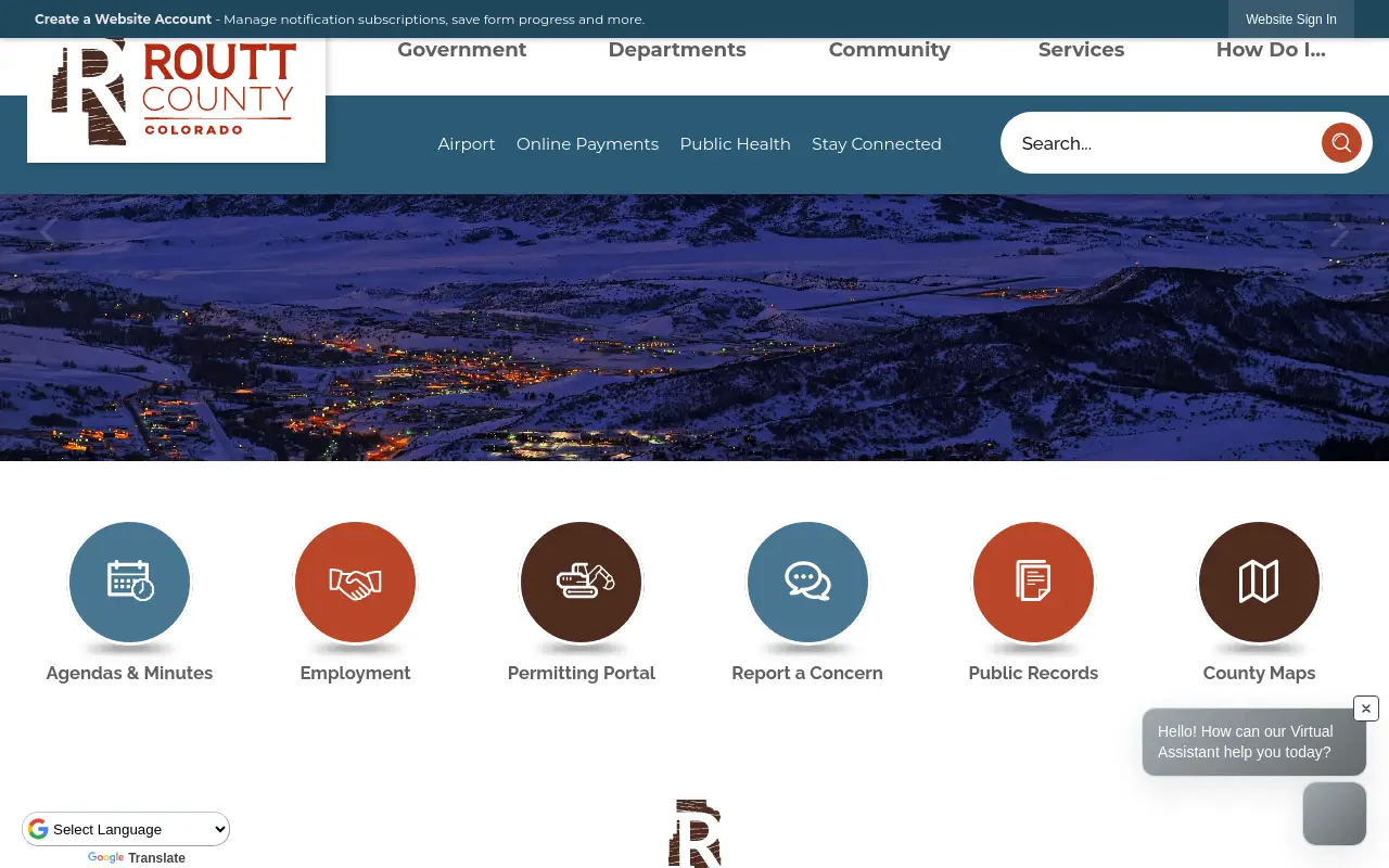 Screenshot of the Routt County homepage at scan time