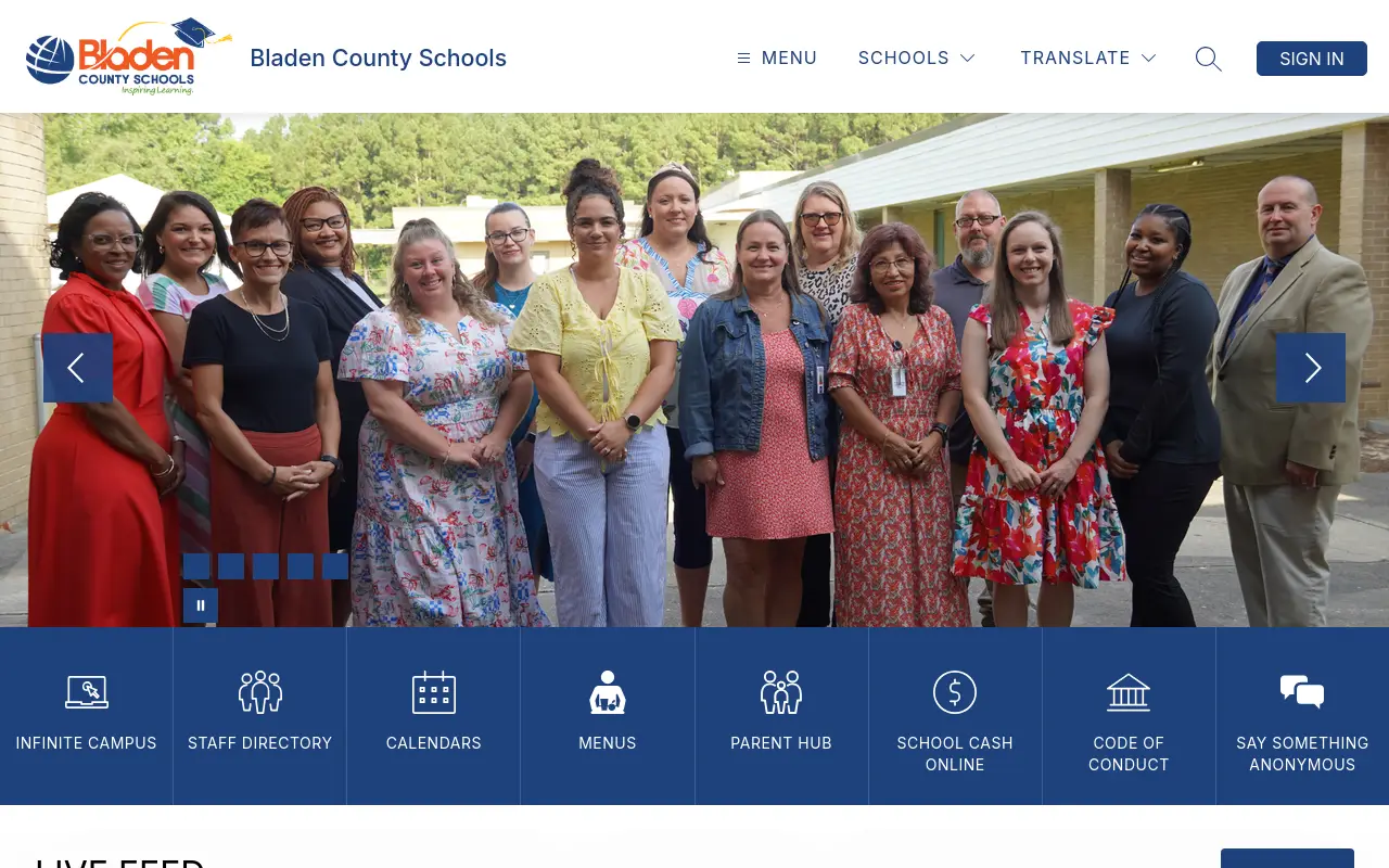 Screenshot of the Bladen County Schools homepage at scan time